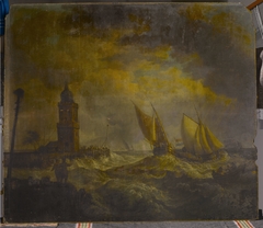 Kustlandschap met toren by Johannes Petrus van Horstok