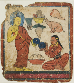 Lady Offering Food to a Monk, From a Set of Initiation Cards (Tsakali) by Anonymous