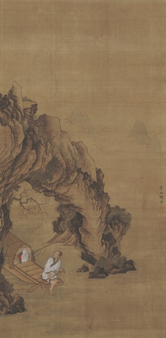 Landscape with Fisherman Outside a Cave by Mochizuki Gyokusen