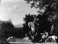 Landschaft mit Jagdgesellschaft auf der Rast by Jacob Ochtervelt