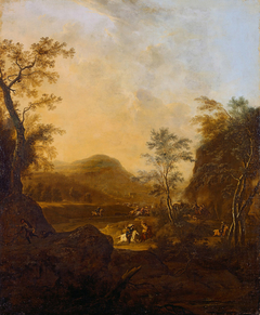 Landschaft mit kämpfenden Reitern by Frederik de Moucheron