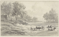 Landschap met herders en vee by Jan van Ravenswaay