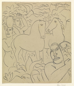 Landschap met inheemse vrouwen en paarden by Leo Gestel