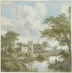 Landschap met kasteelruïne by Wybrand Hendriks