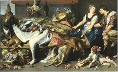 Larder with a Servant, a Cook, a Spaniel and her Pups (Game Stall) by Anonymous