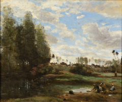 Laveuses au bord de l'eau by Jean-Baptiste-Camille Corot