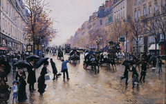 Le boulevard Poissonière sous la pluie by Jean Béraud