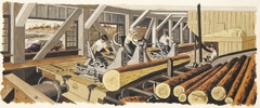 Lumber Manufacturing (mural study, Trinity, Texas Post Office) by Jerry Bywaters