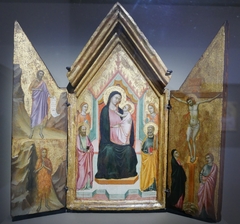 Madonna con il Bambino in trono tra i santi Pietro e Paolo e due angeli, san Giovanni Battista e santa Maria Maddalena nel deserto e la crocifissione by Master of the Cappella Medici Polyptych