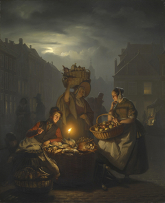 Market Scene by Night by Petrus van Schendel