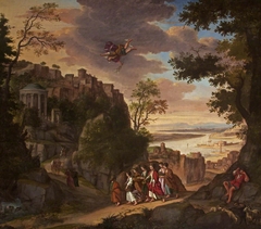 Mercury and the Daughters of Cecrops (Aglauros, Herse and Pandrosus going to the Temple of Minerva) by follower of Paul Bril