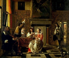 Merry company in an interior by Pieter de Hooch