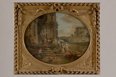 Paysage de ruines avec fontaine dont le sujet évoque la devise "Tant va la cruche à l'eau" by Hubert Robert