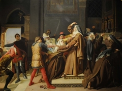 Piccarda Donati fatta rapire dal convento di Santa Chiara dal fratello Corso by Raffaello Sorbi