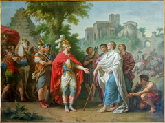 Popilius envoyé en ambassade auprès d'Antiochus Epiphanes pour arrêter le cours de ses ravages en Egypte by Louis-Jean-François Lagrenée