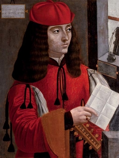 Portrait of a gentleman in a red coat and cap holding a lute and a letter by Anonymous