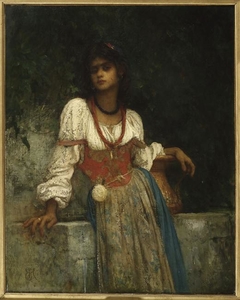 Rosa Nera at the fountain by Ernest Hébert