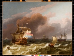 Schepen op woelige zee by Ludolf Backhuysen II