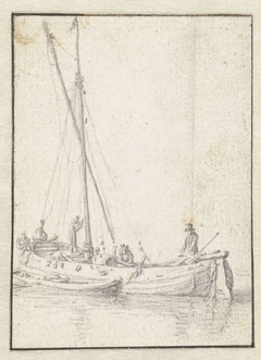 Schip met een man aan het roer by Herman Saftleven