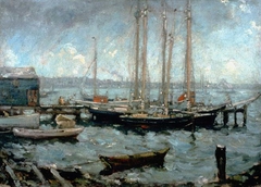 Ships in Harbor, Noank by Henry Ward Ranger