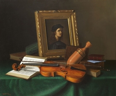 Still Life with Portrait by Raphael by William Harnett