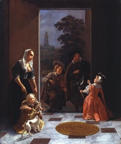 Street musicians at the door by Jacob Ochtervelt