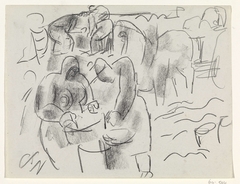 Studieblad met mensen en een paard met wagen by Leo Gestel