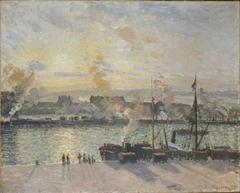 Sunset, Port of Rouen (Steamboats) by Camille Pissarro