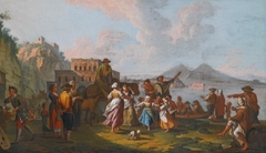 Tarantella at Palazzo Donn'anna with Vesuvius in the Background by Pietro Fabris