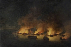 The burning of the Turkish fleet in Chesme Bay, 7 July 1770 by Richard Paton