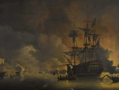 The fire on the Wharves of Algiers, shortly after the commencement of the Bombardment by the Anglo-Dutch Fleet, 27 August 1816 by Nicolaas Baur