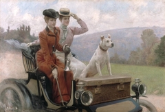 The Goldsmith Ladies in the Bois de Boulogne in 1897 on a Peugeot cart by Julius LeBlanc Stewart