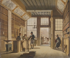 The Shop of the Bookdealer Pieter Meijer Warnars on the Vijgendam in Amsterdam by Johannes Jelgerhuis