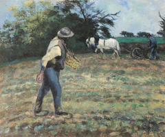 The Sower and the Ploughman, Montfoucault by Camille Pissarro