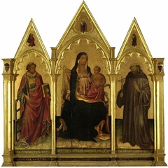 The Virgin and Child enthroned, between (left) St Lawrence and (right) St John Gualbert by Francesco di Antonio di Bartolomeo