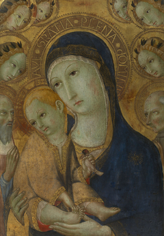 The Virgin and Child, Two Saints and six Angels by Sano di Pietro