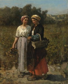 Two Young Women Picking Grapes by Jules Breton