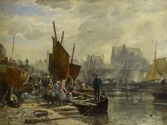 Unloading the Catch, Newhaven by Samuel Bough