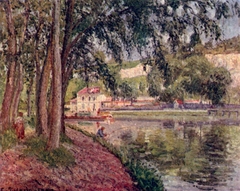 Moret, le canal du Loing, Chemin de halage à Saint-Mammès by Camille Pissarro