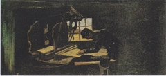 Weaver at the loom,checking the fabric by Vincent van Gogh