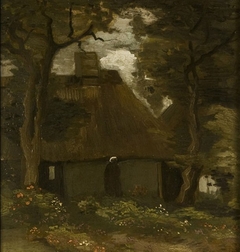 Farmhouse with two trees and Peasant woman or The Cottage under the Trees by Vincent van Gogh