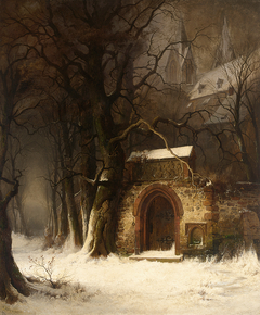 VIEW OF A CHURCH-YARD ENTRANCE IN WINTER by Edmunf Koken