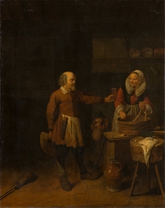 A Butcher Offering a Woman a Glass of Beer by David Ryckaert III