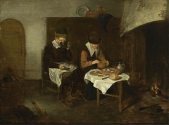 A Couple Having a Meal before a Fireplace by Quirijn van Brekelenkam