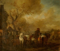 A Farrier's Shop with a White Horse Being Shod by Philips Wouwerman