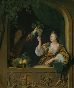 A Gentleman offering a Lady a Bunch of Grapes by Willem van Mieris