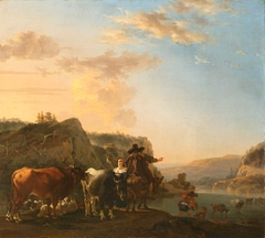 A Landscape with Peasants (Landscape with Herdsmen fording a River) by Jan Asselijn