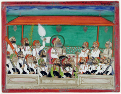 A maharana smoking his hookah in durbar by Anonymous