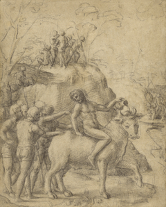 A Man Riding a Bull, and Other Figures by Antonio da Correggio