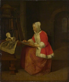 A Young Woman seated drawing by Gabriël Metsu